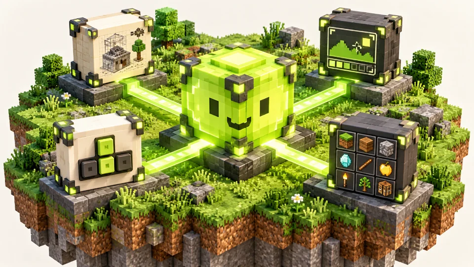MaLiLib Mod library cube connected to Minecraft schematic, HUD, controls and inventory utilities