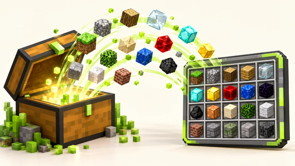 Item Scroller chest items arranged into an inventory grid